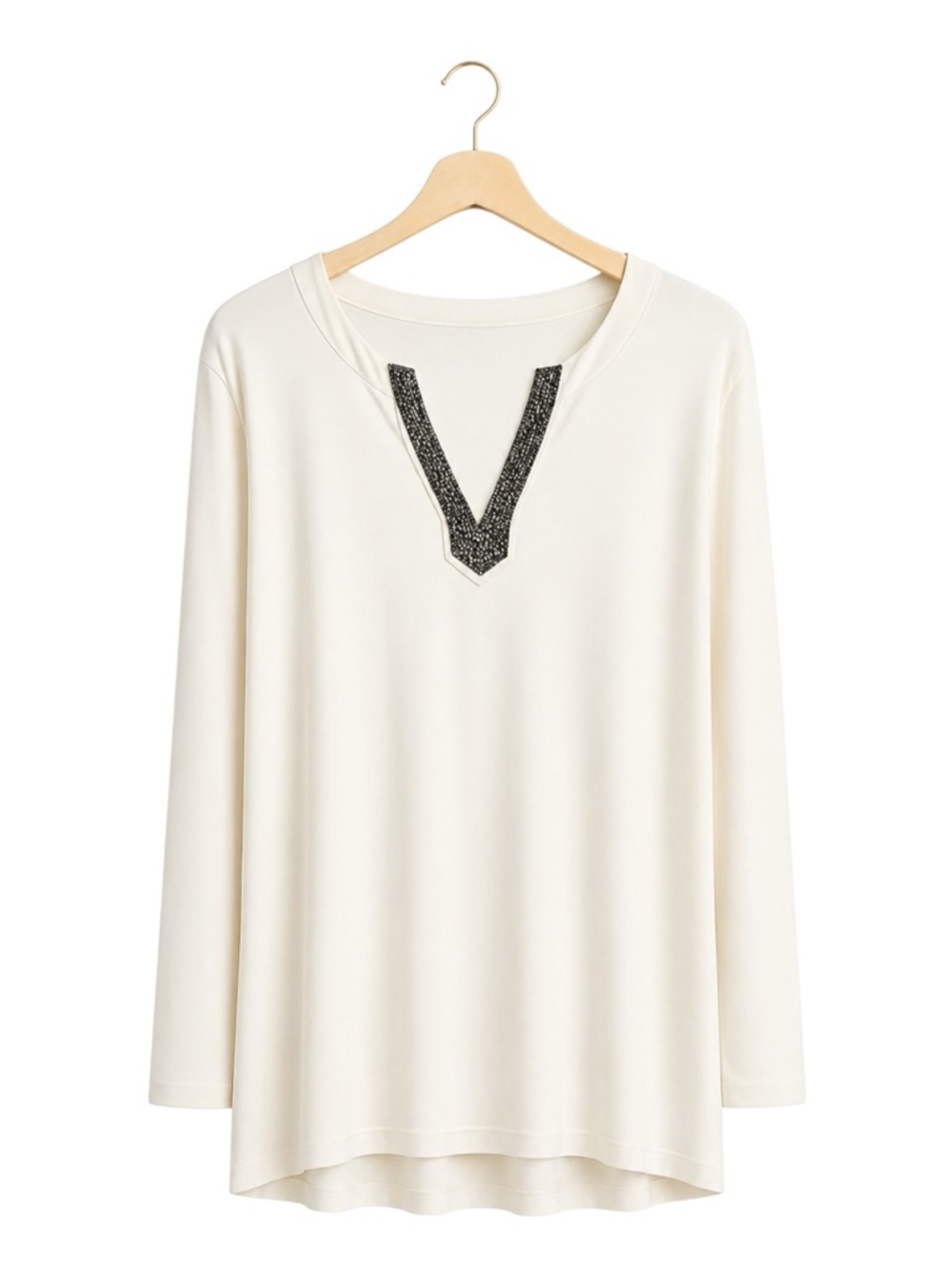 Chico's Womens Basic Cream Top XL Beaded Minimalist Capsule Career Business